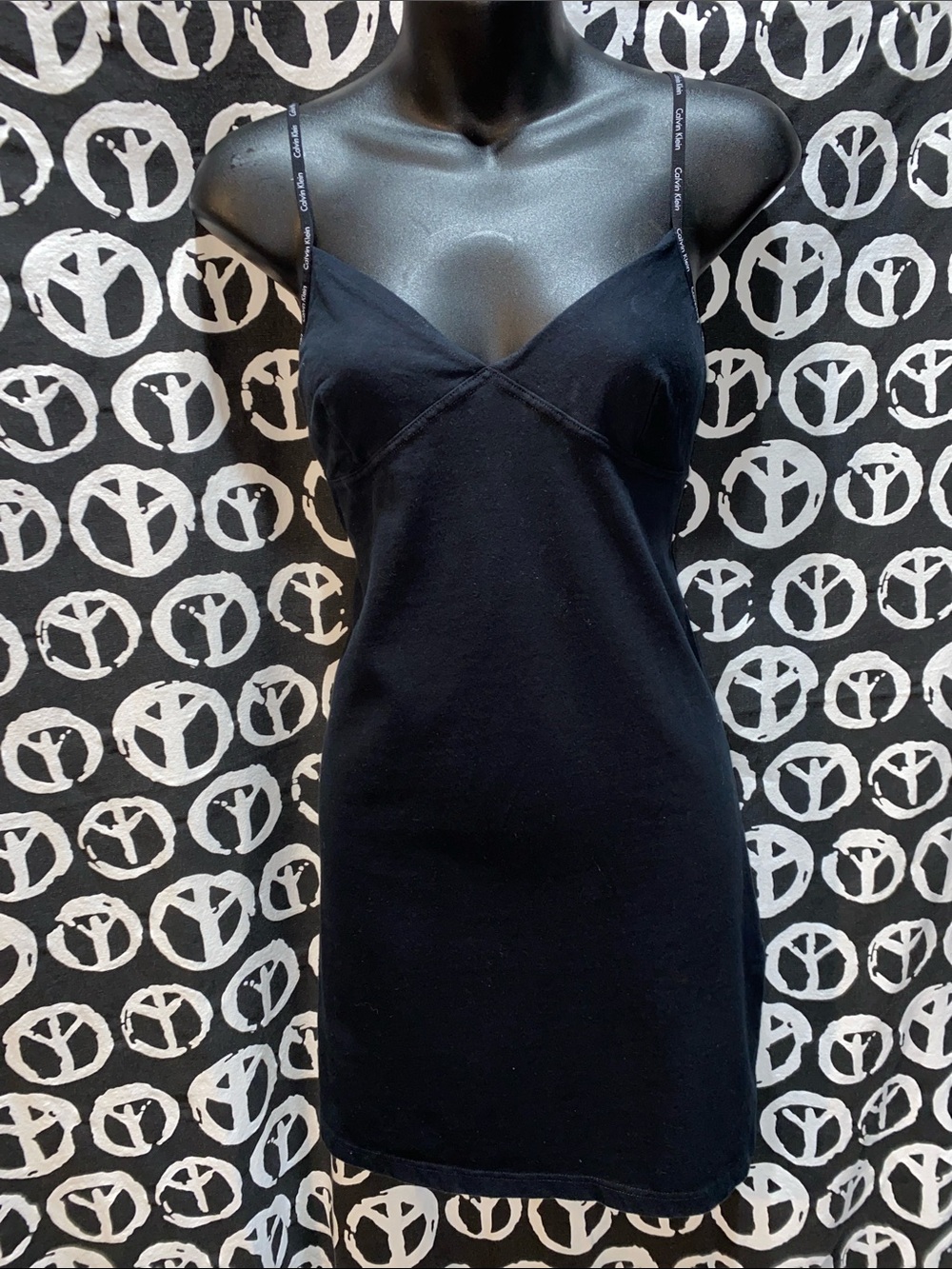 Calvin Klein Black Mini Slip Dress with Branded Straps SZ M